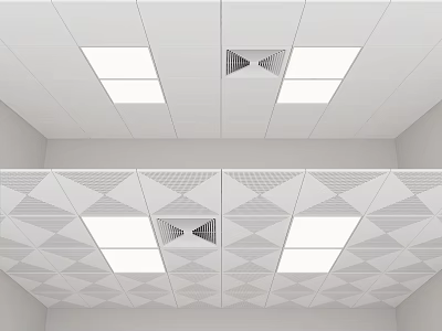 Modern Suspended Ceiling with White Panels Geometric Patterns Lights and Vents 3d model