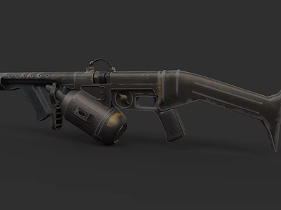 Detailed Vintage Military Shotgun With Tactical Grenade And Metal Design 3d model
