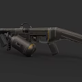 Detailed Vintage Military Shotgun With Tactical Grenade And Metal Design
