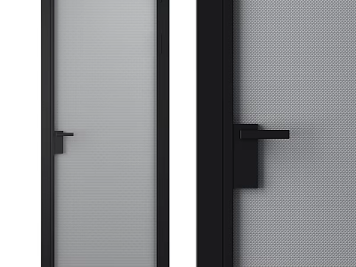 Modern Hinged Door With Black Frame Frosted Glass Mesh Panel And Door Handle 3d model