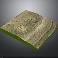 3D Terrain Model With Square Green Base And Rugged Topography