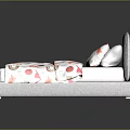 Modern Bedroom Furniture Bed with Gray Headboard Colorful Patterned Quilt and Matching Pillows