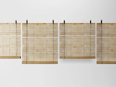 Natural Bamboo Blinds Neatly Hanging In A Row For Window Decoration And Light Control 3d model
