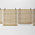 Natural Bamboo Blinds Neatly Hanging In A Row For Window Decoration And Light Control