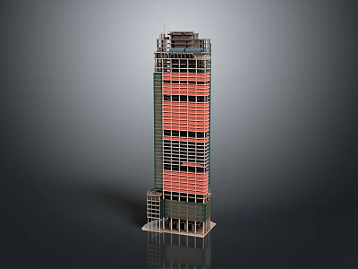 Modern Skyscraper Architectural Model With Colored Facades And Layered Structure 3d model