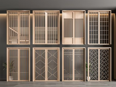 Modern Wooden Sliding Doors with Lattice Designs and Geometric Patterns in Various Styles 3d model