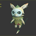 Adorable Fantasy Game Character With Big Ears Mask Leaf Outfit And Stick