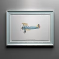 Framed Biplane Artwork With Blue Red Stripes And Light Blue Frame 3d model