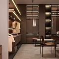 Modern Walk in Closet Interior With Hanging Clothes Dressing Table Mirror And Cabinets 3d model
