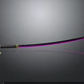 Katana Weapon With Purple Glow Blade Gold Accents And Reflection On Black Smooth Surface