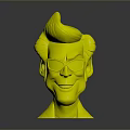 Cartoon Character Head With Brown Spiky Hair Black Sunglasses Smiling In Yellow Green Outfit
