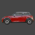 Red Mini Car With White Stripes Modern Headlights And Sleek Exterior Design