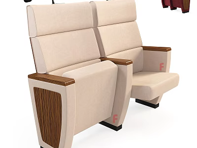 Modern Public Seating With Beige Fabric Cushions And Wooden Armrests Design 3d model