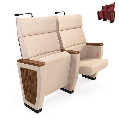 Modern Public Seating With Beige Fabric Cushions And Wooden Armrests Design 3d model
