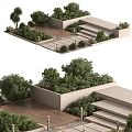 Lush Modern Courtyard Garden With Wooden Deck Concrete Planters And Steps