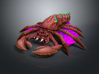 Brownish Red Giant Lobster Crab Creature With Greenish Back Purple Legs And Large Claws 3d model