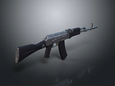 Assault Rifle Weapon Design With Black Stock Silver Barrel And Magazine 3d model