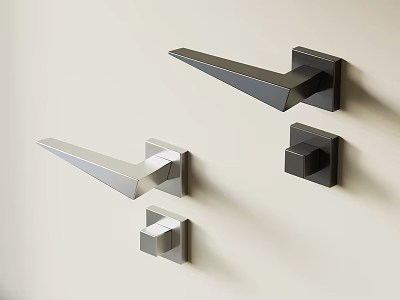 Stylish Modern Black and Silver Door Handles in Minimalist Interior Design 3d model