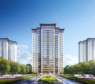 New Chinese-style Residential District High-rise Residential 3d model