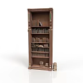 Brown Wooden Bookcase With Multiple Shelves Holding Books And Books Stacked Beside