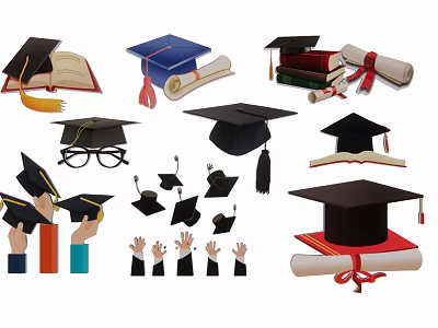 Graduation Themed Decorative Ornaments Featuring Caps Diplomas Books And Celebration Elements 3d model