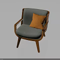 Light Blue Chair With Wooden Legs Armrests And Orange Pillow On Cushioned Seat