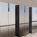 Stylish Modern Multi Door Refrigerators in Silver Gray Displayed Side by Side 3d model