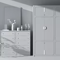 White Wardrobe With Modern Design Matching Chest Of Drawers Decorative Plants And Wall Art