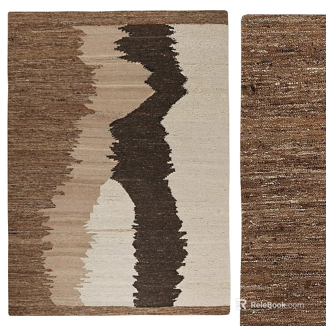 Square Handwoven Carpet With Zigzag Pattern In Brown And Beige Tones For Living Room 3d model 