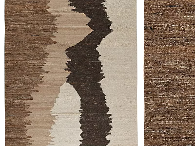 Square Handwoven Carpet With Zigzag Pattern In Brown And Beige Tones For Living Room 3d model