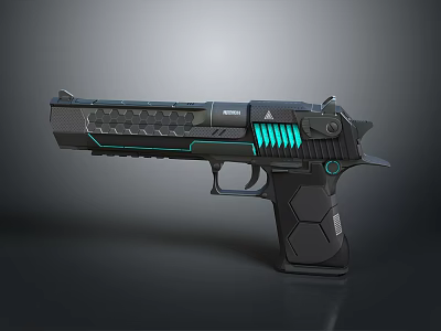 Futuristic Weapon Handgun With Blue Neon Lights And Sleek Hexagonal Structure Design 3d model