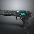 Futuristic Weapon Handgun With Blue Neon Lights And Sleek Hexagonal Structure Design