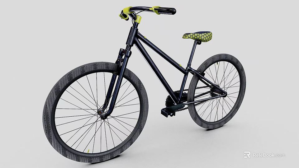 Stylish Black Bicycle With Yellow Handlebars And Wide Tires Design 3d model 