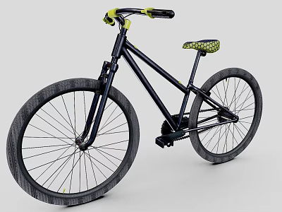 Stylish Black Bicycle With Yellow Handlebars And Wide Tires Design 3d model