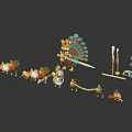 Cartoon Turkey and Small Animal Characters with Colorful Feathers in Playful Scene