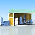 Industrial Equipment Unit With Yellow Container Structure Green Guardrail And Blue Machinery Components