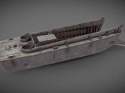 Rusty Metal Yacht with Round Openings and Industrial Metal Frames on Gray Background 3d model
