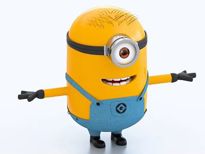 Cute Minion Doll With Yellow Body Big Eye Goggles And Blue Overalls 3d model