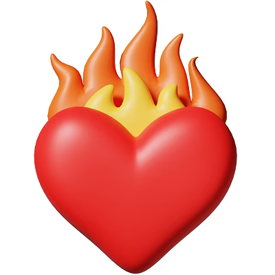 Decorative Ornament Set with Red Heart Shape and Orange Yellow Flames 3D Design 3d model