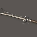 Ornate Medieval Weapon With Silver Carved Blade Brown Handle And Metal Accents
