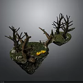 Natural Scene With Dry Trees Green Grass Stones And Yellow Fruits On Floating Islands