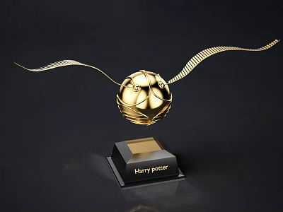 Harry Potter Golden Snitch Collectible With Flying Wings On Display Stand 3d model