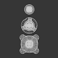 Traditional Wooden Stone Lanterns With Carved Bases In Three Different Sizes