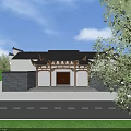 Ancient Architecture With Traditional Black Roof White Gray Walls Wooden Entrance And Green Trees Surroundings