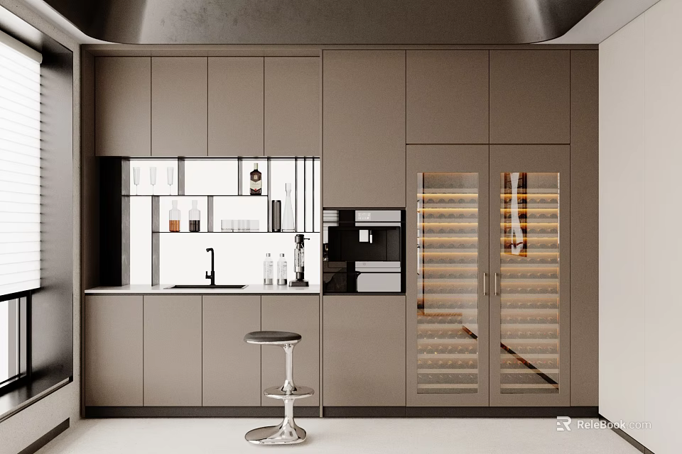 Modern Dining Room Sideboard With Sleek Cabinets And Glass Door Wine Storage 3d model 
