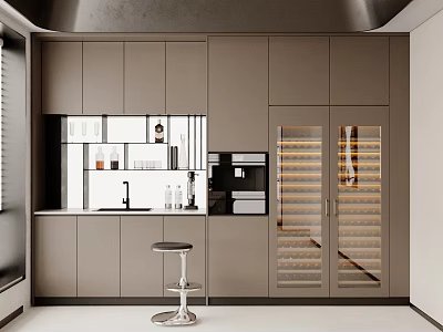 Modern Dining Room Sideboard With Sleek Cabinets And Glass Door Wine Storage 3d model
