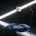 Modern Stylish Floor Lamp with Blue Cushions in Black Setting and White Light Strip