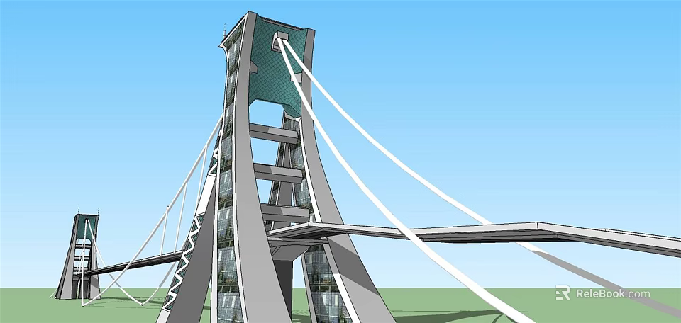 Modern Cable Stayed Bridge With Tower Structure And White Cables Against Blue Sky 3d model 