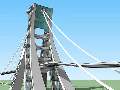 Modern Cable Stayed Bridge With Tower Structure And White Cables Against Blue Sky 3d model