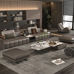 Home Living Room Sofa Coffee Table Combination Multi-person Sofa Leisure Chair Jewelry Ornaments 3d model